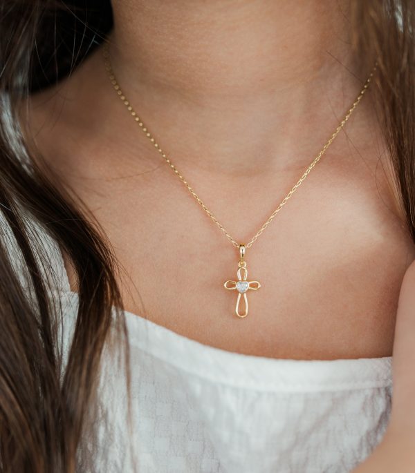 Infinity Heart Cross Necklace for Girl’s with Heart Cubic Zirconia