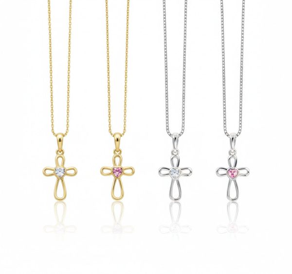 Infinity Heart Cross Necklace for Girl’s with Heart Cubic Zirconia