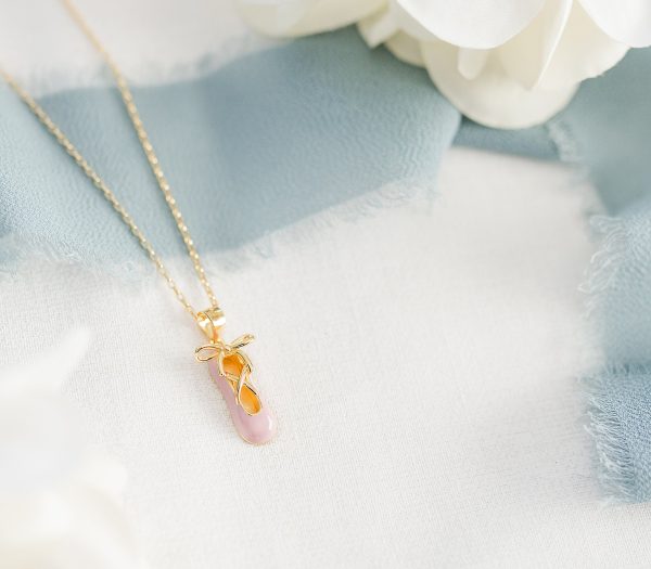 Children’s 14K Gold-Plated Pink Ballet Slipper Necklace for Kids and Girls