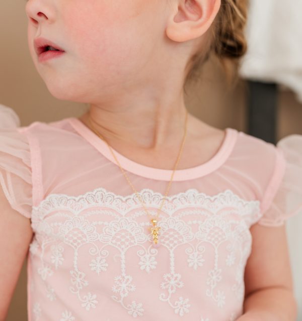 Children’s 14K Gold-Plated Pink Ballet Slipper Necklace for Kids and Girls