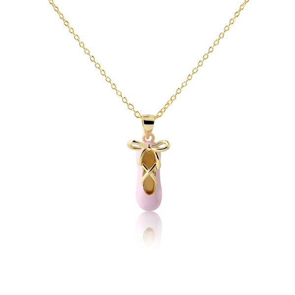 Children’s 14K Gold-Plated Pink Ballet Slipper Necklace for Kids and Girls