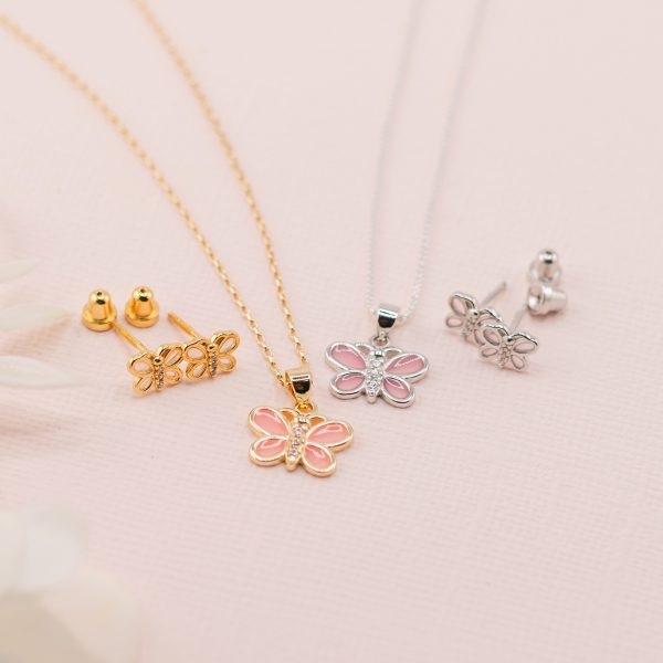 Kid’s Pink Butterfly Earrings with Cubic Zirconias
