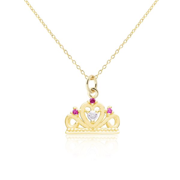 14k Gold Plated Little Girls Tiara Necklace with Pink CZs