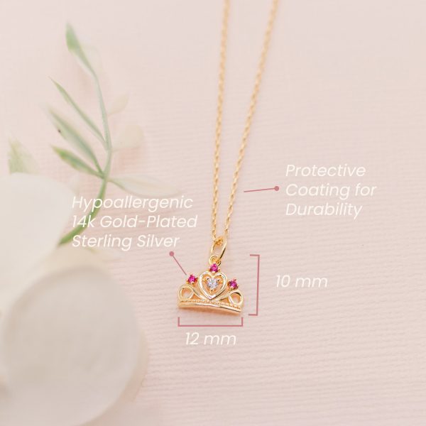 14k Gold Plated Little Girls Tiara Necklace with Pink CZs