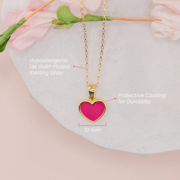 Children’s 14K Silver or Gold-Plated Fuchsia Pink Heart Necklace for Girls & Kids