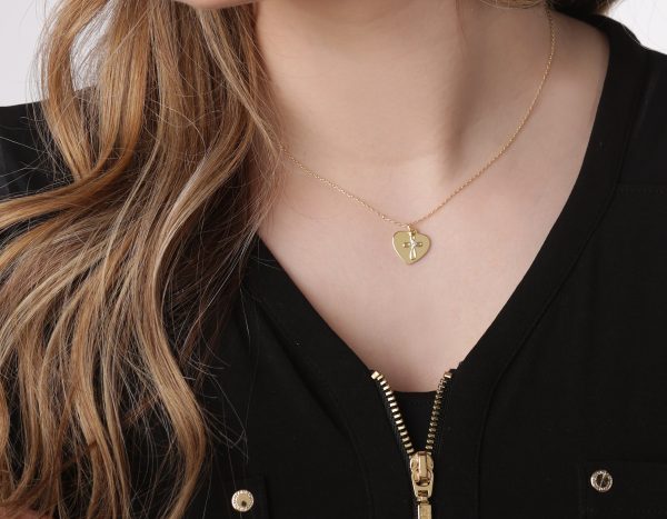 Girls 14K Gold-Plated FREE Engraved Heart with CZ Heart Necklace