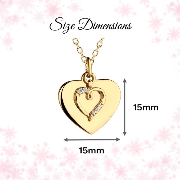 Girls 14K Gold-Plated FREE Engraved Heart with CZ Heart Necklace
