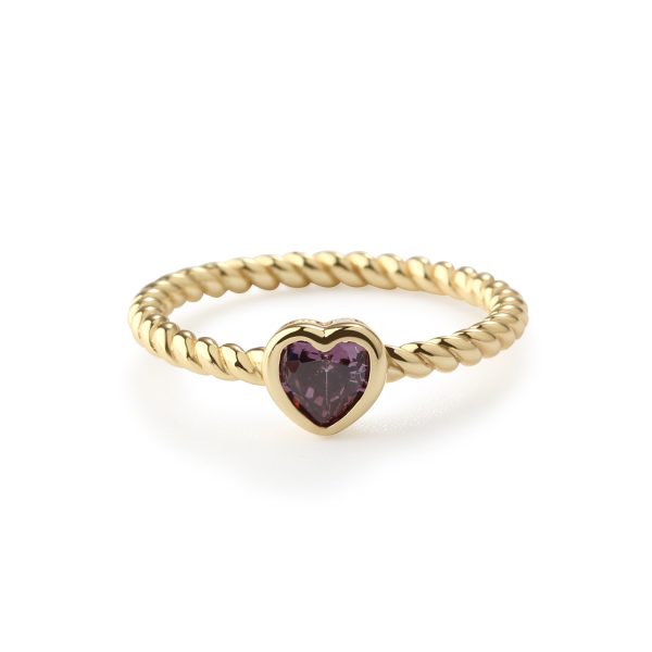 Children’s 14k Gold-Plated Ring with Cubic Zirconia Heart Birthstone