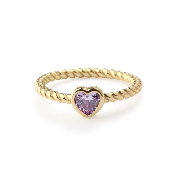 Children’s 14k Gold-Plated Ring with Cubic Zirconia Heart Birthstone