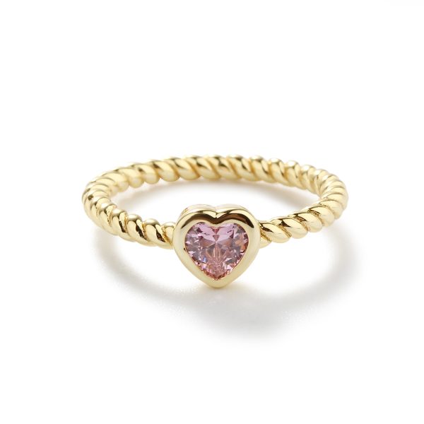 Children’s 14k Gold-Plated Ring with Cubic Zirconia Heart Birthstone
