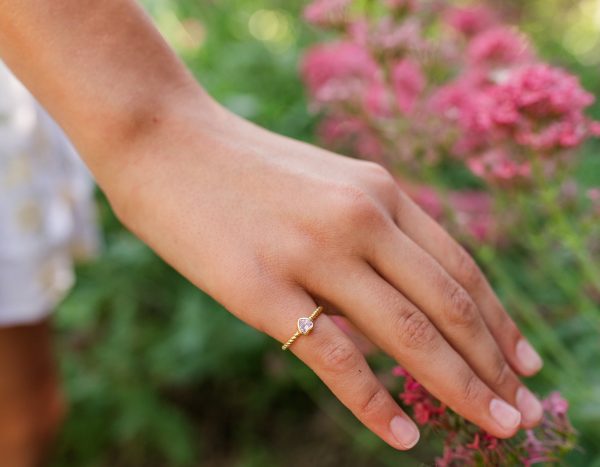 Children’s 14k Gold-Plated Ring with Cubic Zirconia Heart Birthstone