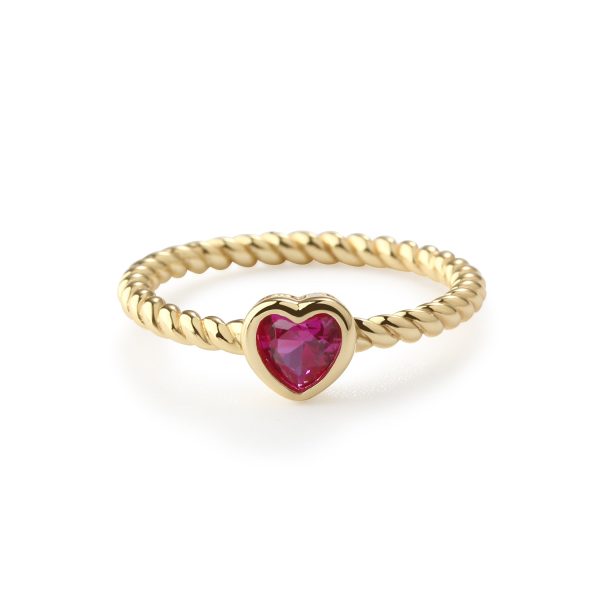 Children’s 14k Gold-Plated Ring with Cubic Zirconia Heart Birthstone