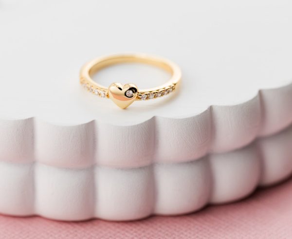 Little Girls Gold-Plated Puff Heart w/Pink CZs Ring for Toddlers and Kids