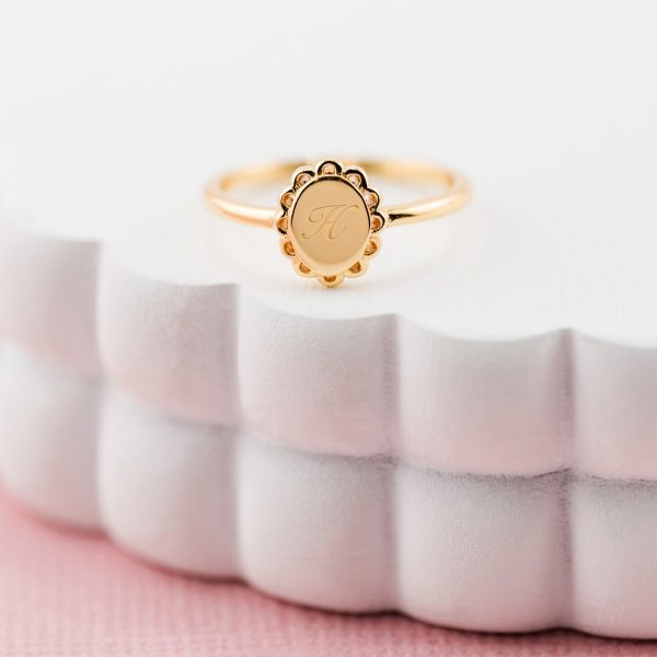 Personalized 14K Gold Plated Scalloped Oval Baby Ring with FREE Personalization