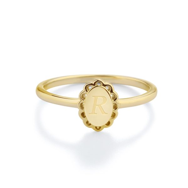 Personalized 14K Gold Plated Scalloped Oval Baby Ring with FREE Personalization