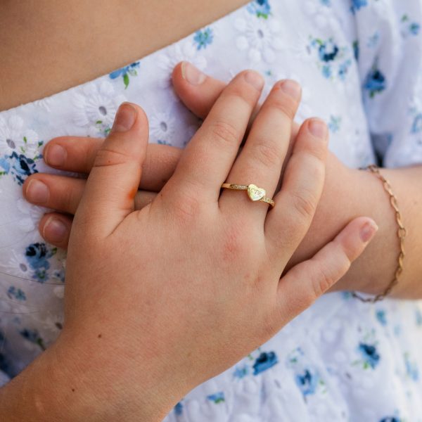 Gold-Plated Heart CTR Ring w/ CZs for Kids, Little Girls, Teens and Missionary