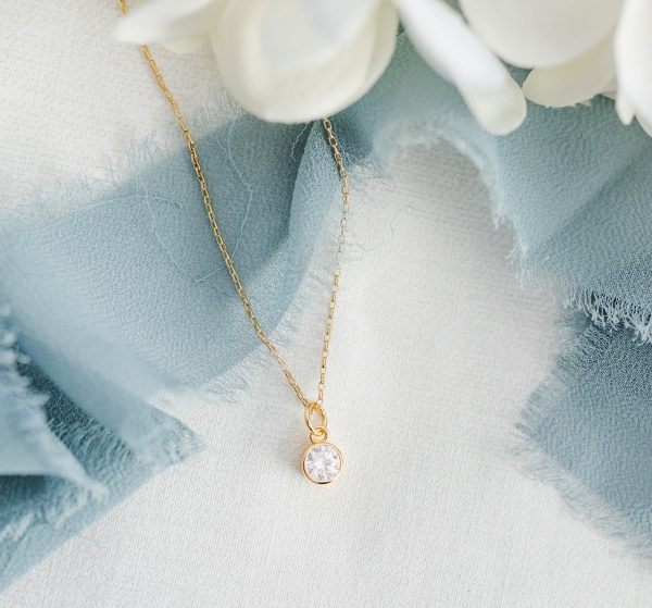 14K Gold Plated Round CZ Birthstone Necklace for Girls, Teens and Women