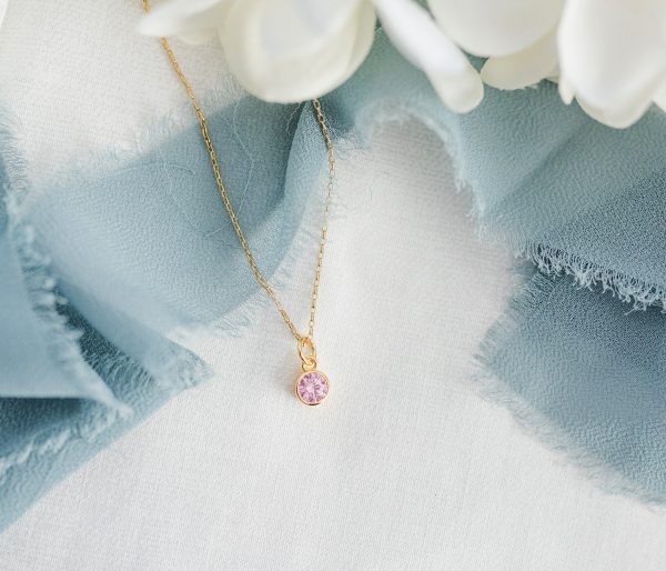 14K Gold Plated Round CZ Birthstone Necklace for Girls, Teens and Women
