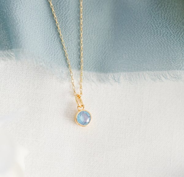 14K Gold Plated Round CZ Birthstone Necklace for Girls, Teens and Women