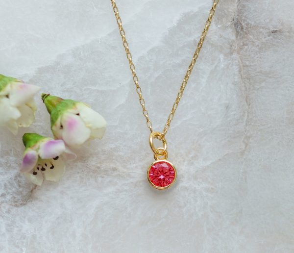 14K Gold Plated Round CZ Birthstone Necklace for Girls, Teens and Women