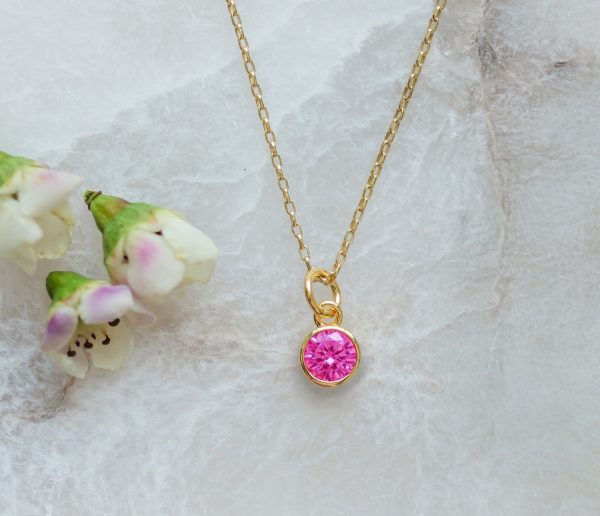 14K Gold Plated Round CZ Birthstone Necklace for Girls, Teens and Women