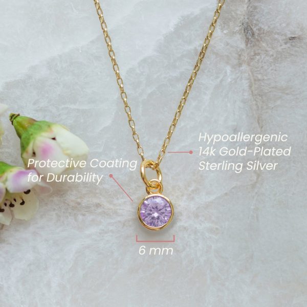 14K Gold Plated Round CZ Birthstone Necklace for Girls, Teens and Women