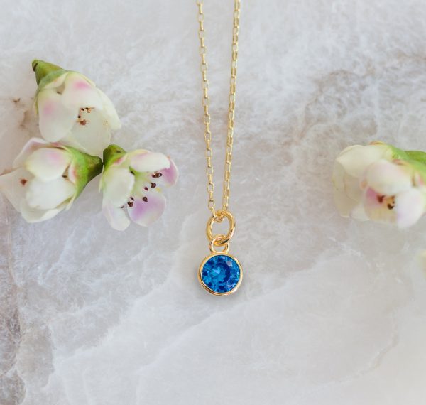 14K Gold Plated Round CZ Birthstone Necklace for Girls, Teens and Women
