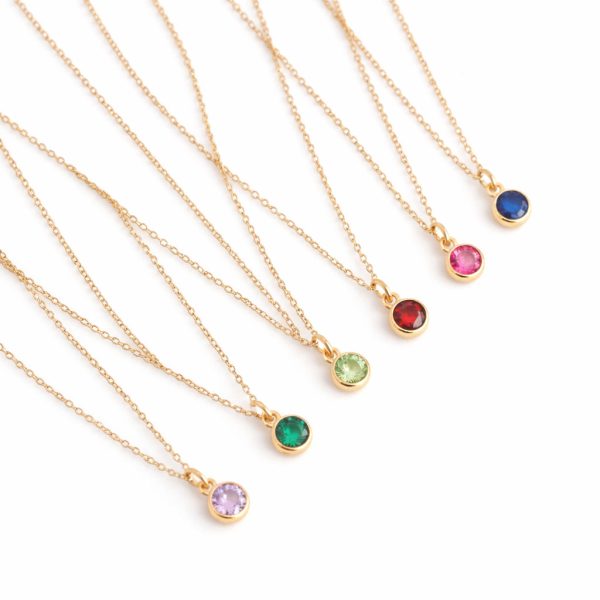 14K Gold Plated Round CZ Birthstone Necklace for Girls, Teens and Women