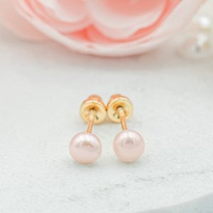 14K Gold-Plated Pink Pearl Earrings for Infants and Kids