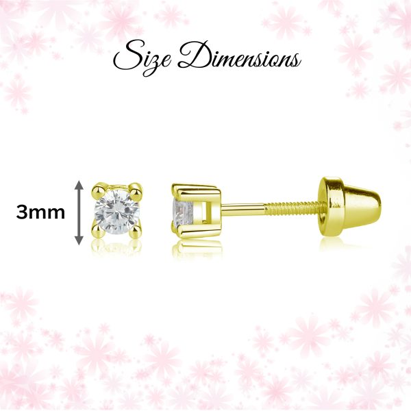 14K Gold-Plated CZ Crystal Stud Earrings for Baby and Kids