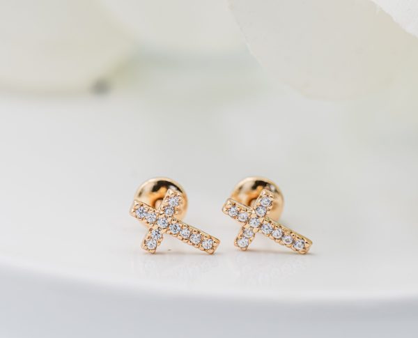 Guiding Light Children’s Cubic Zirconia Cross Screwback Earring