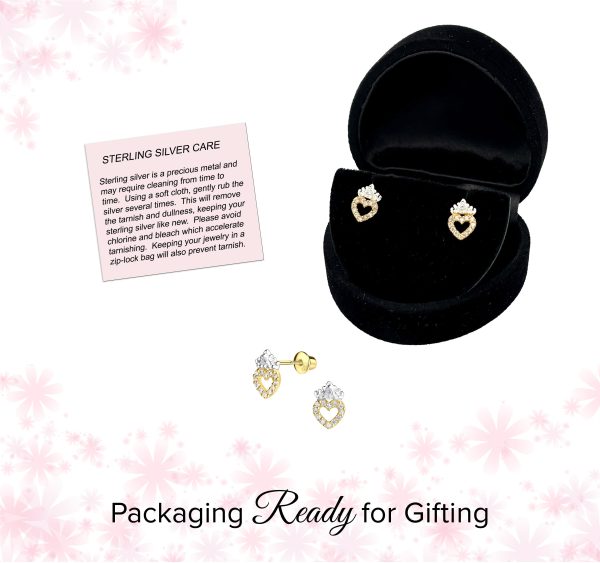 14K Gold and Sterling Silver Princess Tiara Earrings - Earrings
