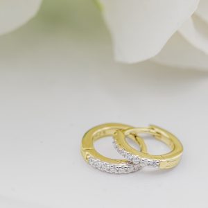 14K Gold-Plated Huggie Hoop Earrings with CZs for Kids and Women