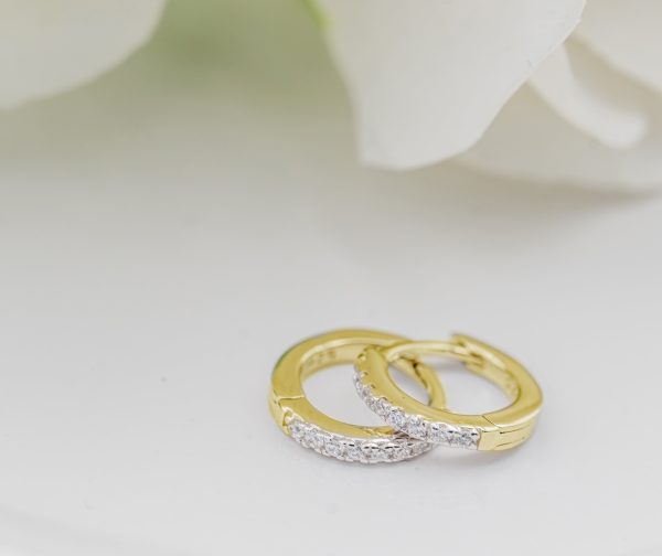 14K Gold-Plated Huggie Hoop Earrings with CZs for Kids and Women
