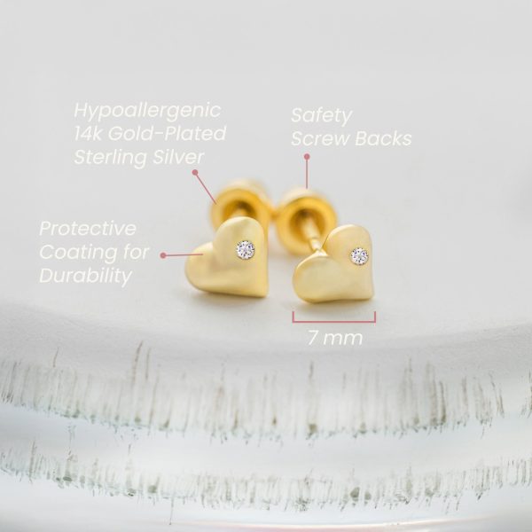 14K Gold-Plated Girls Puff Heart Earrings for Babies and Kids