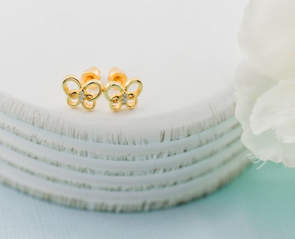 Girl’s Whimsical Looped Butterfly Earrings with Cubic Zarconias
