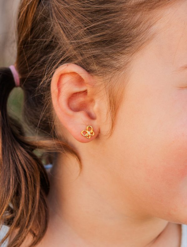 Girl’s Whimsical Looped Butterfly Earrings with Cubic Zarconias