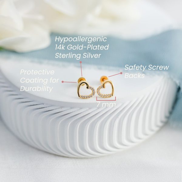 14K Gold-Plated Floating Heart Earrings for Babies, Toddlers and Kids