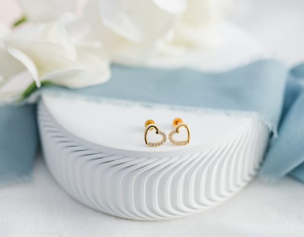 14K Gold-Plated Floating Heart Earrings for Babies, Toddlers and Kids