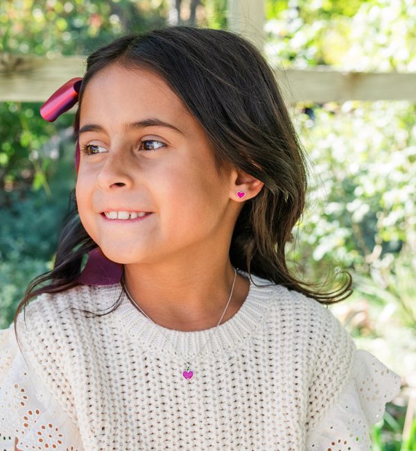 Children’s 14K Silver or Gold-Plated Fuchsia Pink Heart Necklace for Girls & Kids