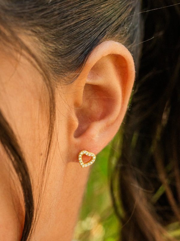 14K Gold Plated Heart Earrings with CZs and Screw Backs for Kids