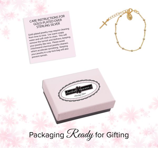 Girl’s 14K Gold-Plated Rosary Bracelet for First Communion or Confirmation Gift