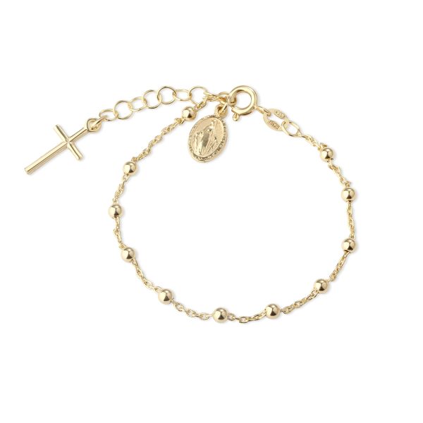 Girl’s 14K Gold-Plated Rosary Bracelet for First Communion or Confirmation Gift
