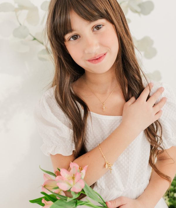 Girl’s 14K Gold-Plated Rosary Bracelet for First Communion or Confirmation Gift