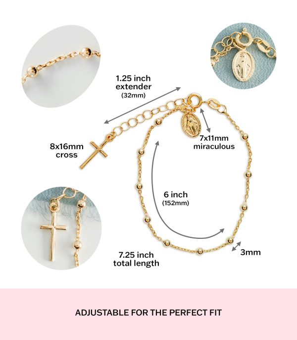 Girl’s 14K Gold-Plated Rosary Bracelet for First Communion or Confirmation Gift