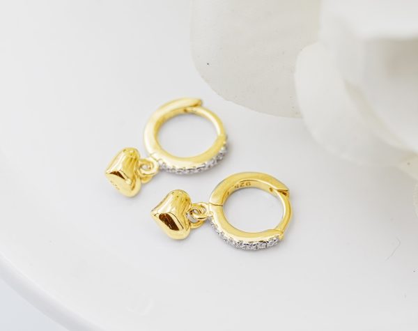 Huggie Hoop Earrings with Dangle Heart for Kids