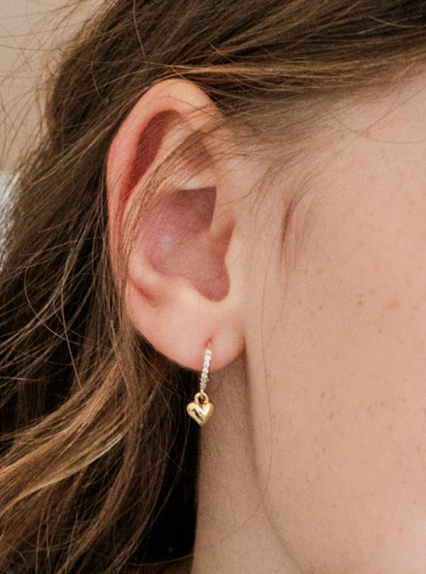 Huggie Hoop Earrings with Dangle Heart for Kids