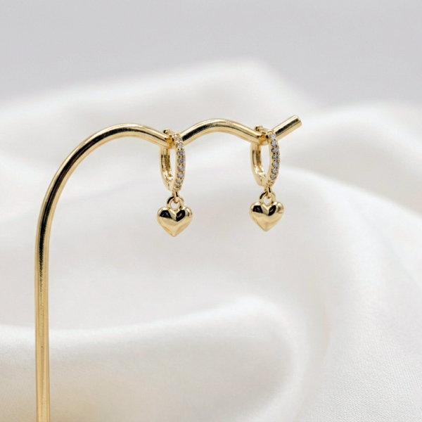 Huggie Hoop Earrings with Dangle Heart for Kids