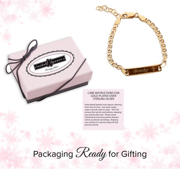 14K Gold-Plated or Sterling Silver I.D. Bracelet for Babies and Kids with FREE Engraving-Cross