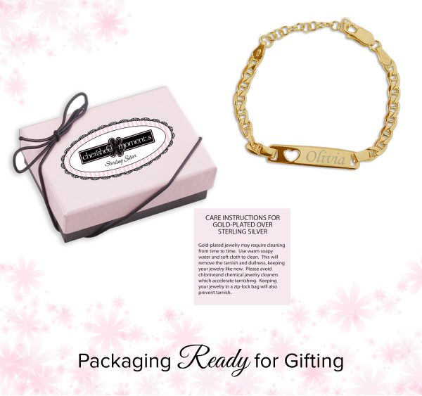 14K Gold-Plated or Sterling Silver I.D. Bracelet for Kids with FREE Engraving-Heart